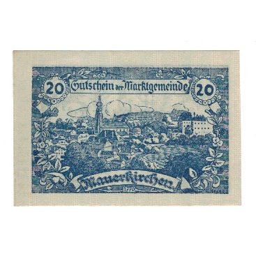 Billete, Austria, Mauerkirchen O.Ö. Gemeinde, 20 Heller, Texte, 1920