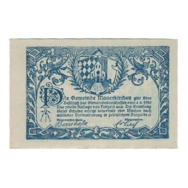 Billete, Austria, Mauerkirchen O.Ö. Gemeinde, 30 Heller, Texte, 1920