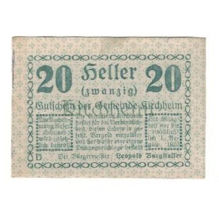 Billete, Austria, Kirchheim O.Ö. Gemeinde, 20 Heller, Texte, 1920, 1920-08-01