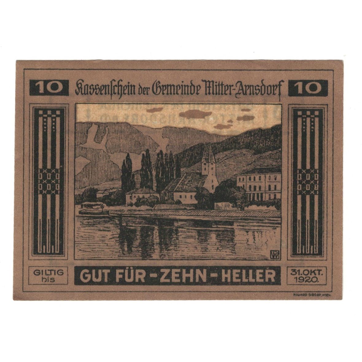 Billete, Austria, Mitter - Arnsdorf N.Ö. Gemeinde, 10 Heller, Texte, 1920