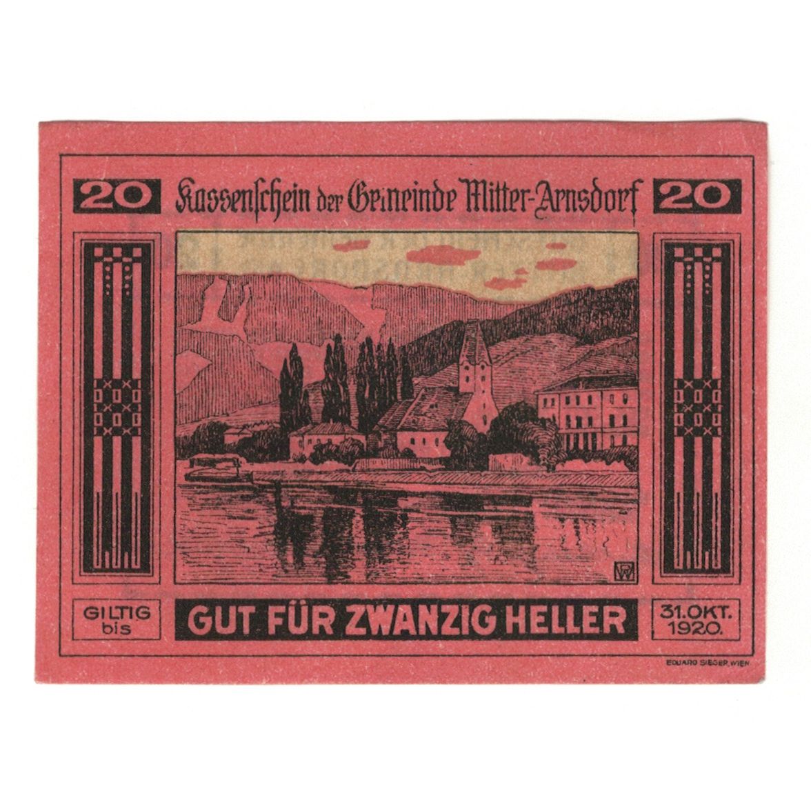Billete, Austria, Mitter - Arnsdorf N.Ö. Gemeinde, 20 Heller, texte 1, 1920