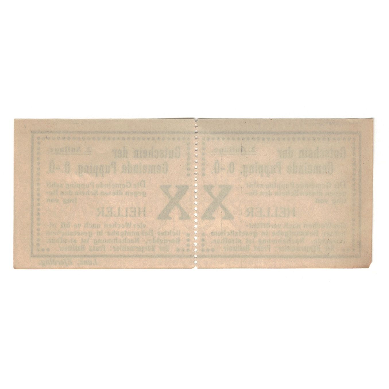 Billete, Austria, Pupping O.Ö. Gemeinde, 20 Heller, N.D, MBC+, Mehl:FS 792I