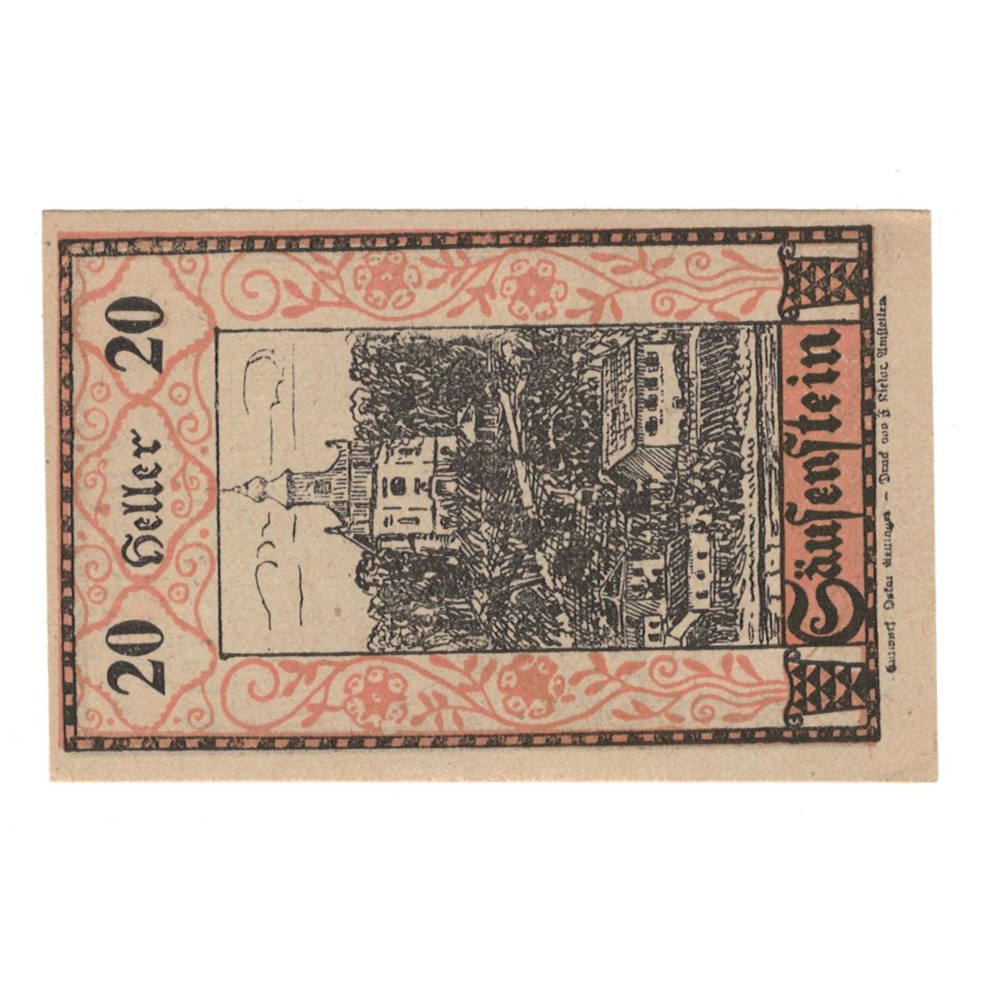 Billete, Austria, Säusenstein N.Ö. Gemeinde, 20 Heller, personnage 1, 1920