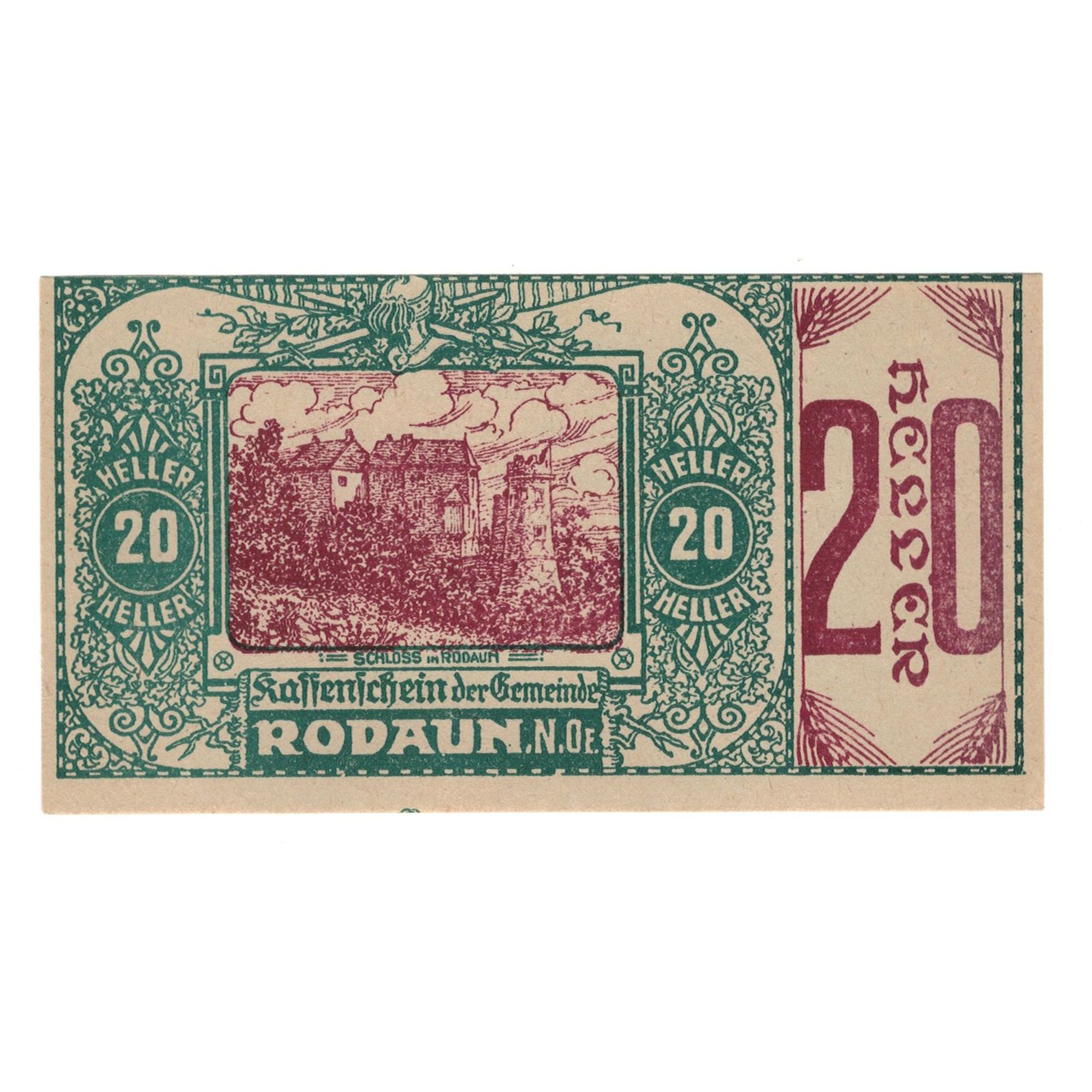 Billete, Austria, Rodaun N.Ö. Gemeinde, 20 Heller, Texte 2, EBC, Mehl:FS 840II