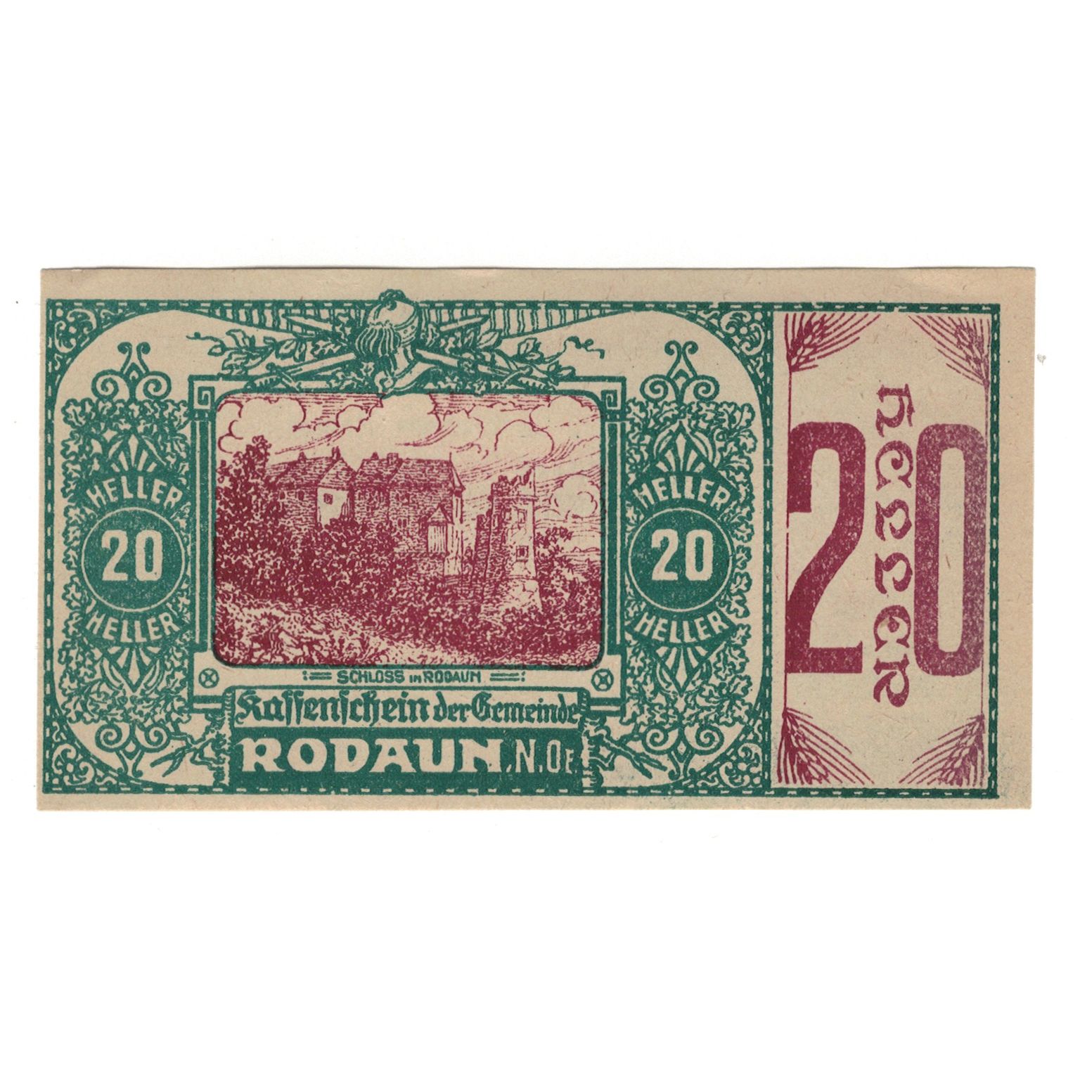 Billete, Austria, Rodaun N.Ö. Gemeinde, 20 Heller, Texte 3, EBC, Mehl:FS 840II