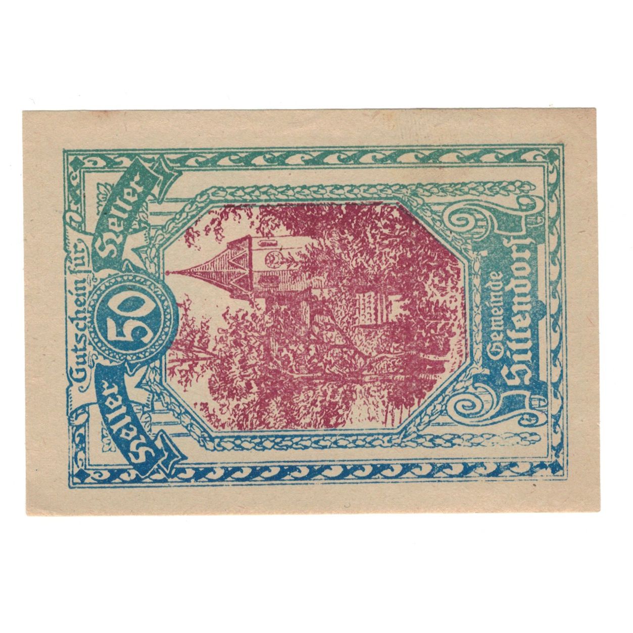 Billete, Austria, Sittendorf N.Ö. Gemeinde, 50 Heller, texte 1, EBC, Mehl:FS
