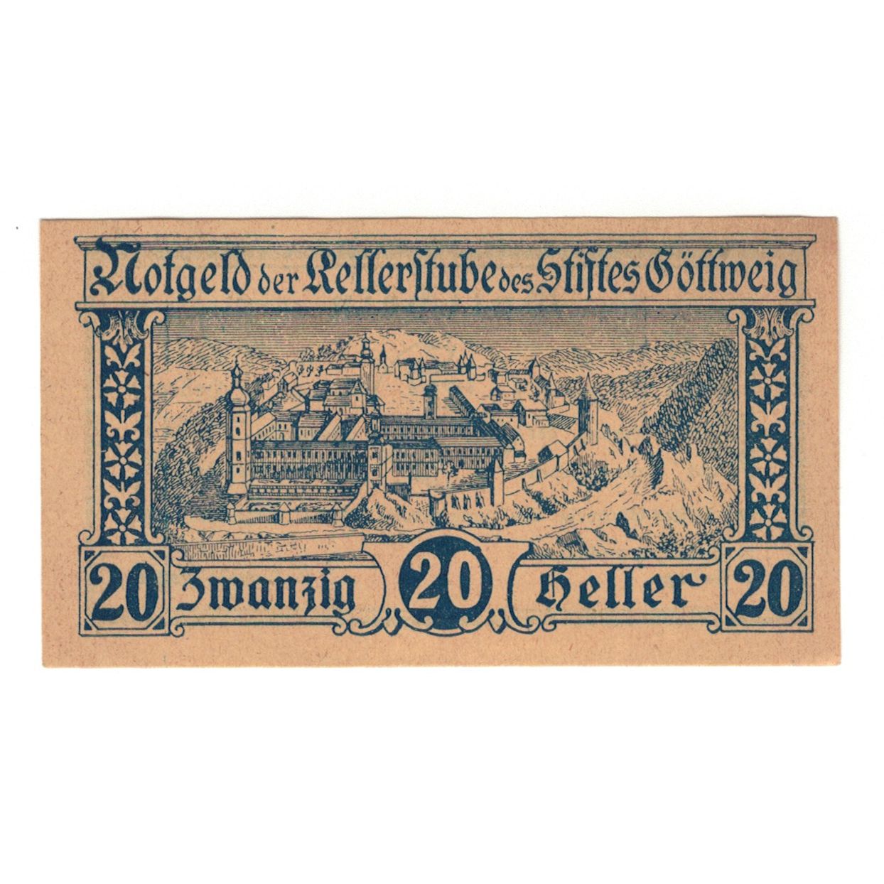 Billete, Austria, Göttweig N.Ö. Prv. Kellerstube Göttweig, 20 Heller, Texte