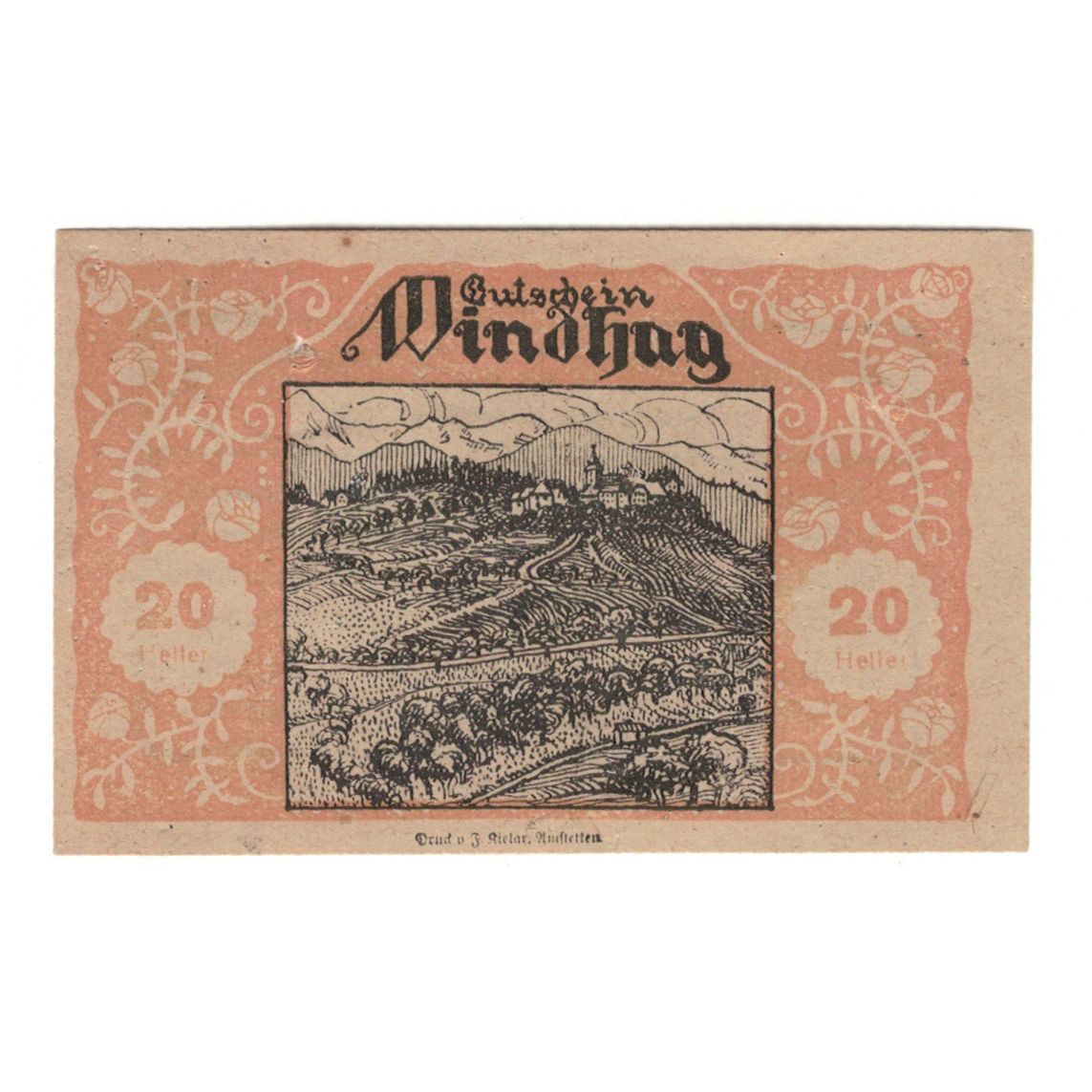 Billete, Austria, Windhag bei Waidhofen an der Ybbs N.Ö. Gemeinde, 20 Heller