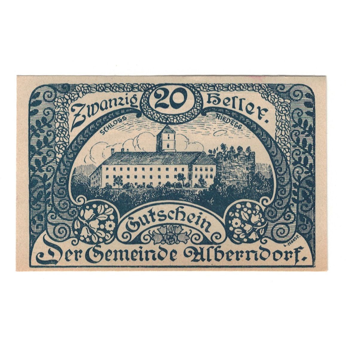 Billete, Austria, Alberndorf Gemeinde, 20 Heller, Texte, 1920, 1920-12-31, EBC