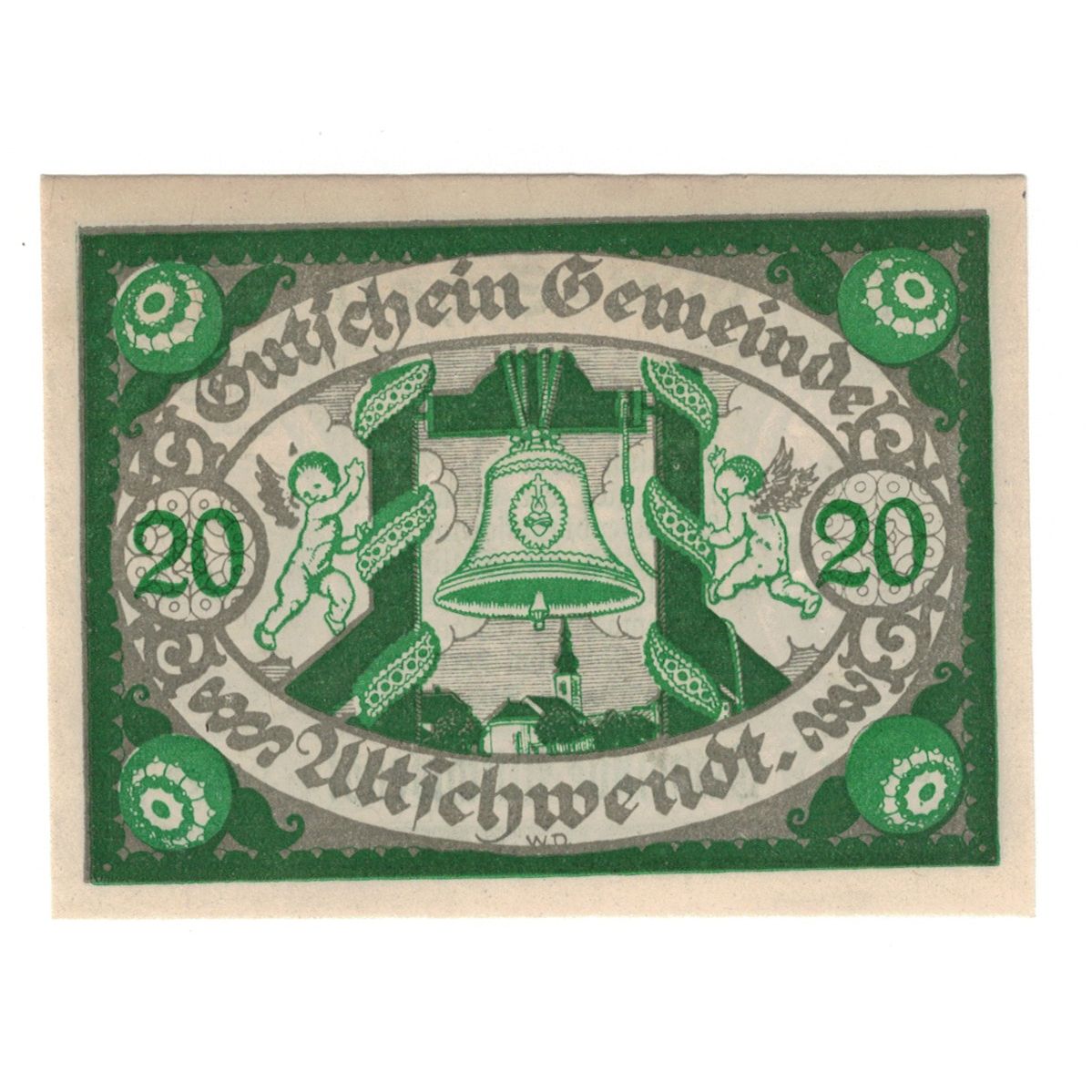 Billete, Austria, Altschwendt O.Ö. Gemeinde, 20 Heller, cloche, 1920