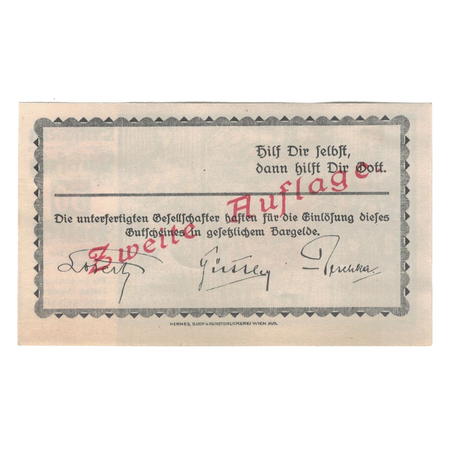 Billete, Austria, Melk, Prv. Präzisions-Bolzen-G.M.B.H, 50 Heller, Texte, 1920