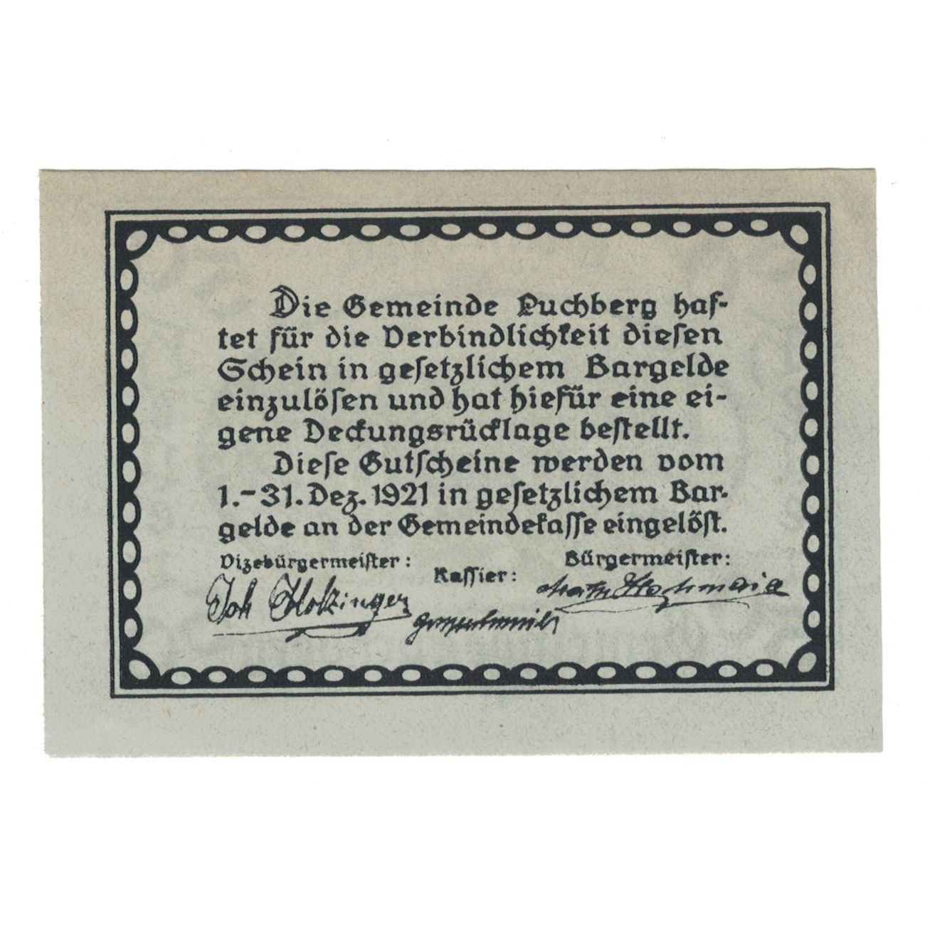 Billete, Austria, Puchberg bei Wels O.Ö. Gemeinde, 50 Heller, Texte, 1921