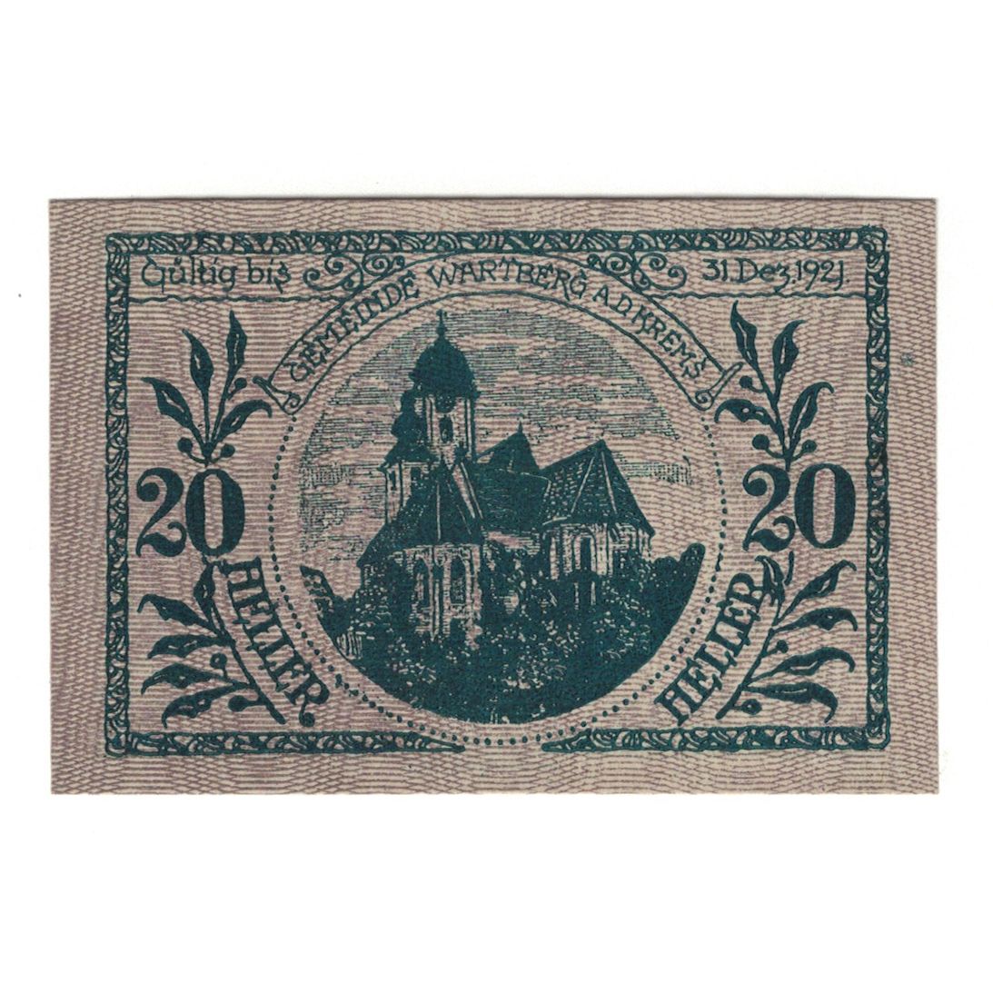 Billete, Austria, Wartberg An Der Krems O.Ö. Gemeinde, 20 Heller, Batiment