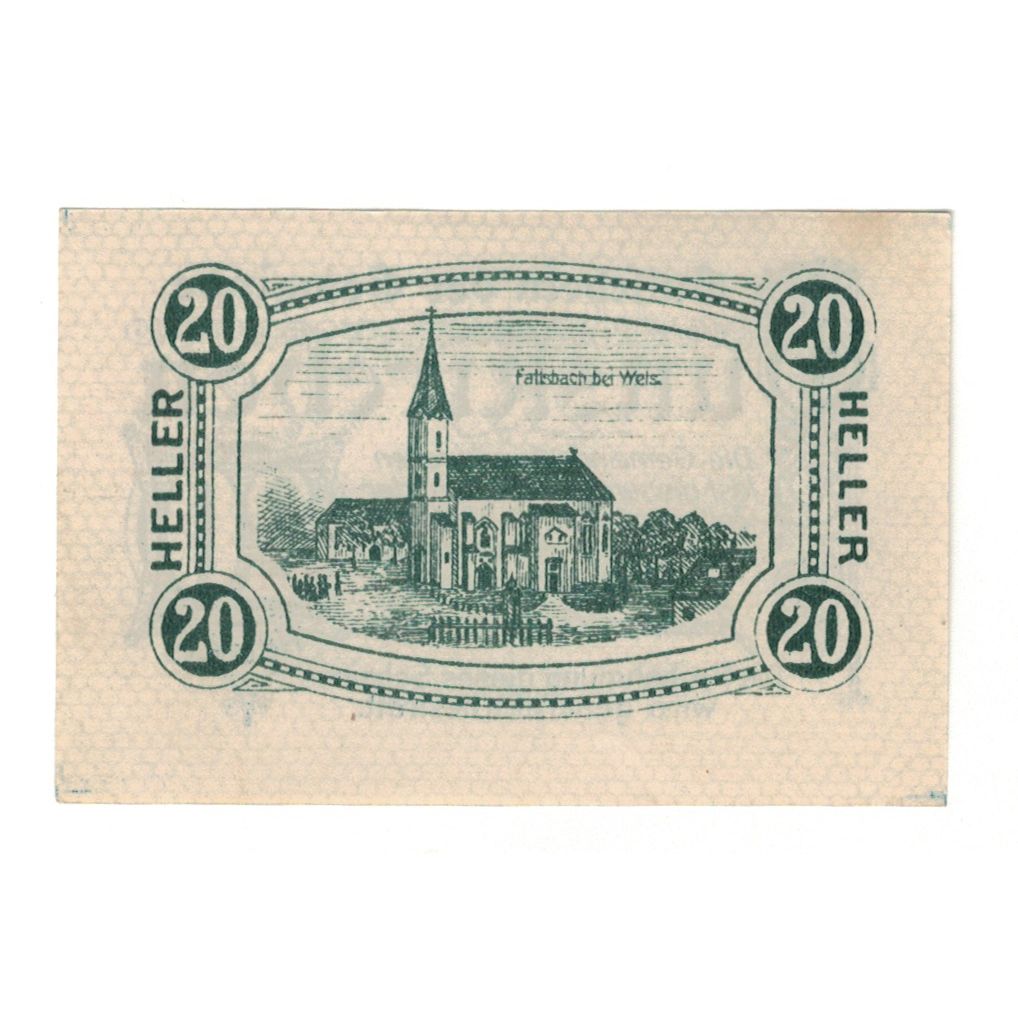 Billete, Austria, Gunskirchen O.Ö. Gemeinde, 20 Heller, Batiment, 1920