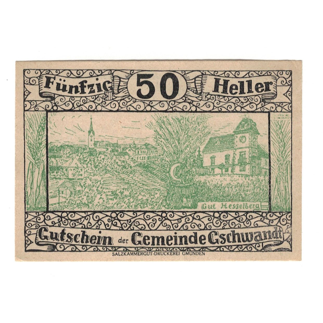 Billete, Austria, Gschwandt O.Ö. Gemeinde, 50 Heller, Texte, 1920, 1920-05-07