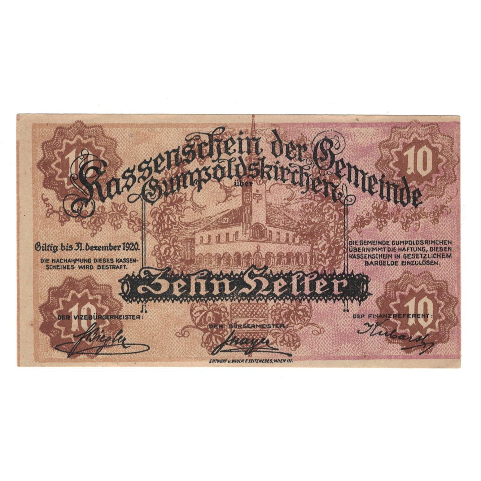 Billete, Austria, Gumpoldskirchen N.Ö. Gemeinde, 10 Heller, N.D, 1920