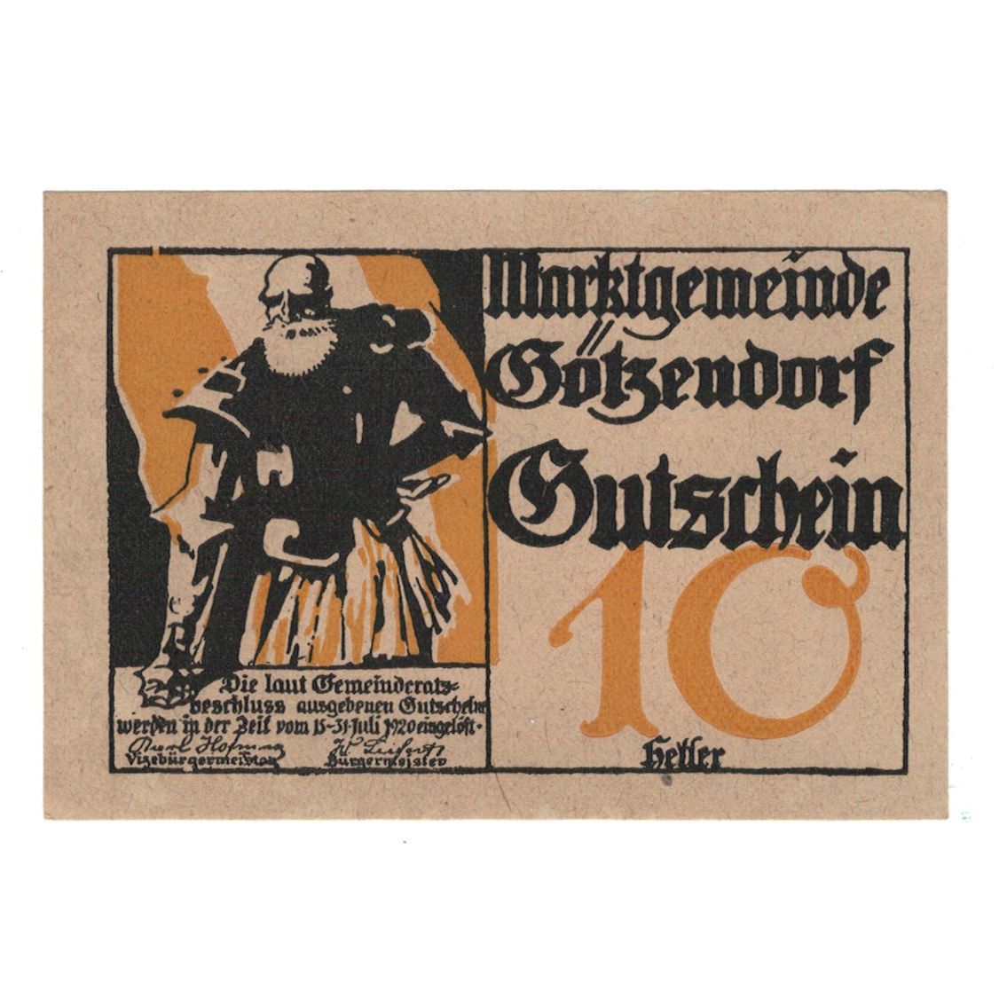 Billete, Austria, Götzendorf N.Ö. Marktgemeinde, 10 Heller, N.D, 1920