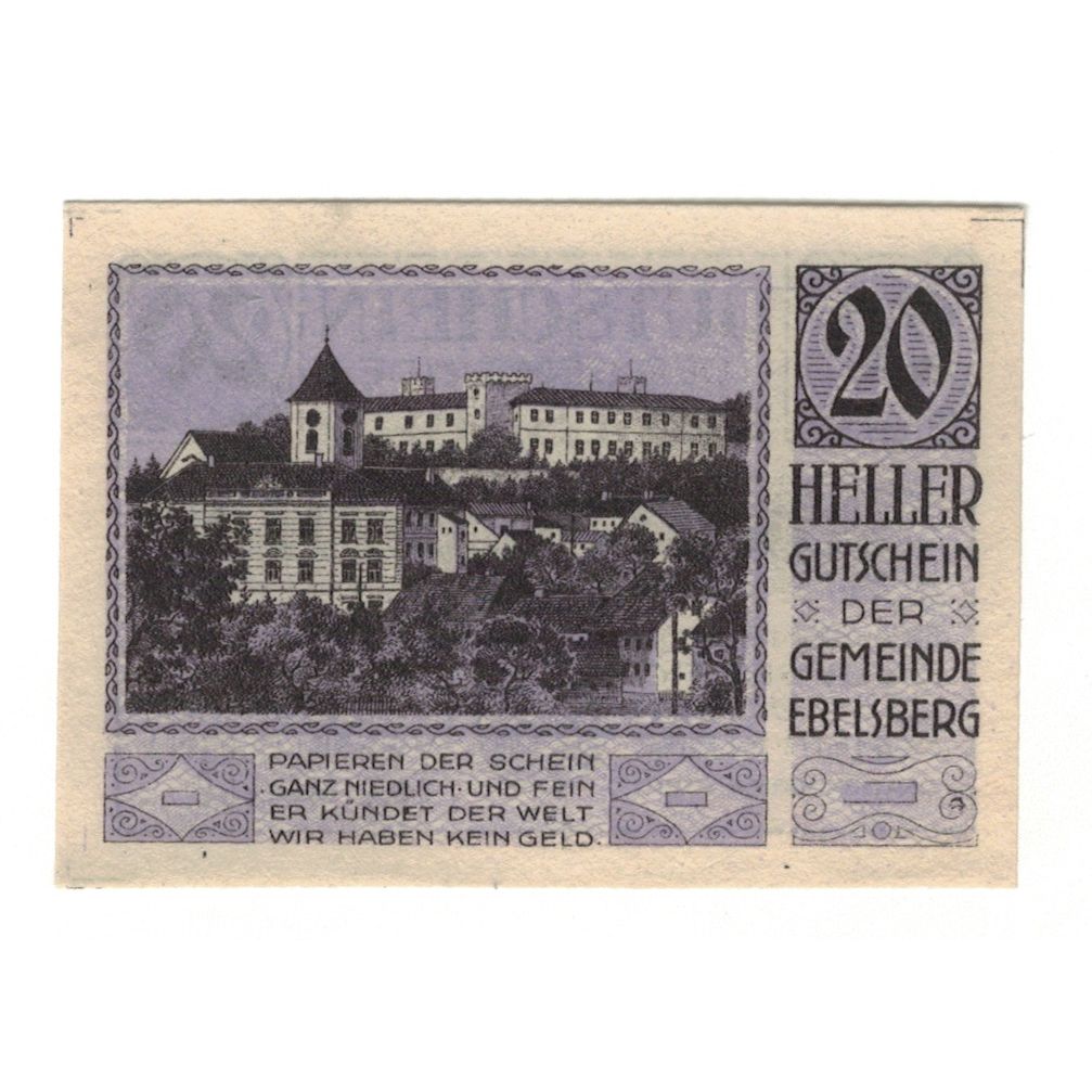 Billete, Austria, Ebelsberg O.Ö. Gemeinde, 20 Heller, Batiment, 1920
