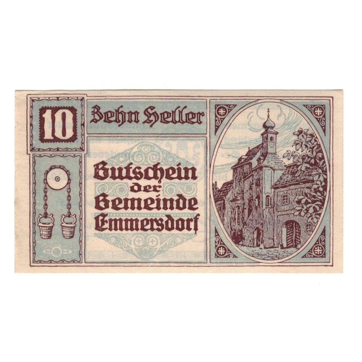Billete, Austria, Emmersdorf N.Ö. Gemeinde, 10 Heller, Texte 2, 1920