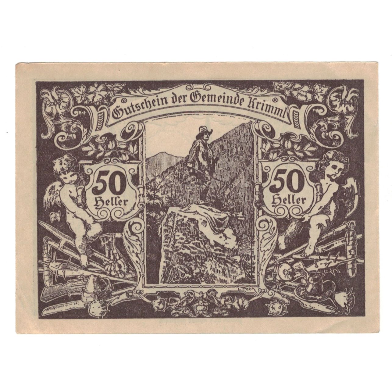 Billete, Austria, Krimml Sbg. Gemeinde, 50 Heller, statue, 1920, 1920-12-31