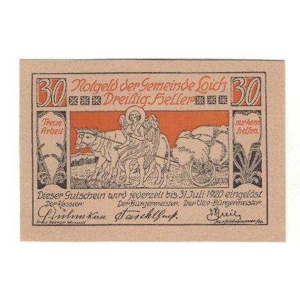 Billete, Austria, Loich N.Ö. Gemeinde, 30 Heller, Texte 2, 1920, 1920-07-31