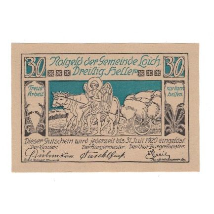 Billete, Austria, Loich N.Ö. Gemeinde, 30 Heller, Texte 6, 1920, 1920-07-31
