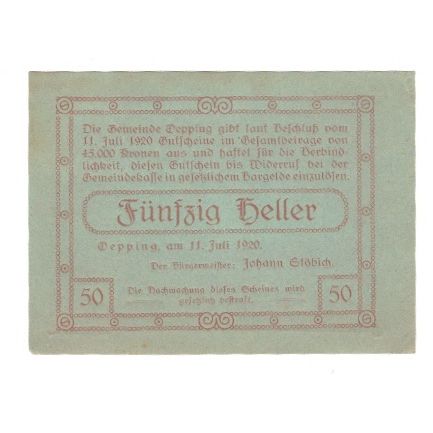 Billete, Austria, Öpping O.Ö. Gemeinde, 50 Heller, Texte, 1920, 1920-07-11