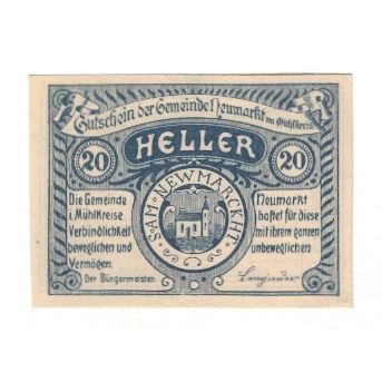 Billete, Austria, Eferding O.Ö. Stadtgemeinde, 20 Heller, paysage, 1920