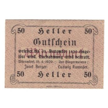 Billete, Austria, Würnsdorf, 50 Heller, N.D, 1920, 1920-04-15, EBC, Mehl:FS