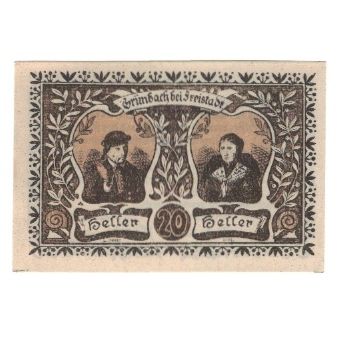 Billete, Austria, Grübach bei Freistadt O.Ö. Gemeinde, 20 Heller, Texte, 1921