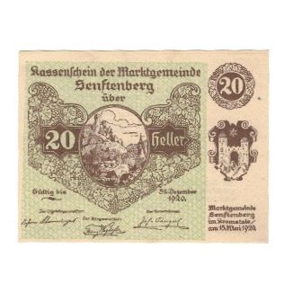 Billete, Austria, Senftenberg N.Ö. Gemeinde, 20 Heller, texte 1, 1920