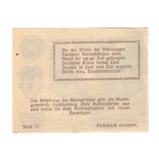Billete, Austria, Senftenberg N.Ö. Gemeinde, 20 Heller, texte 1, 1920