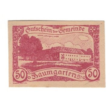 Billete, Austria, Baumgarten O.Ö. Gemeinde, 50 Heller, texte 1, 1920