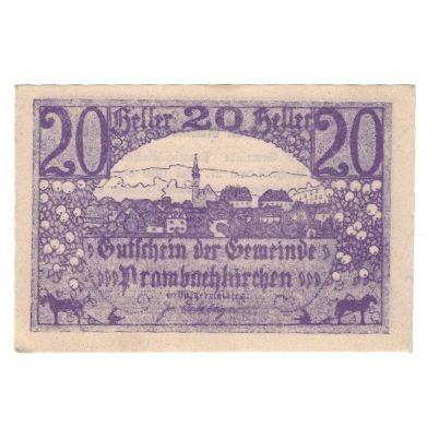 Billete, Austria, Prambachkirchen O.Ö. Gemeinde, 20 Heller, Texte, 1920