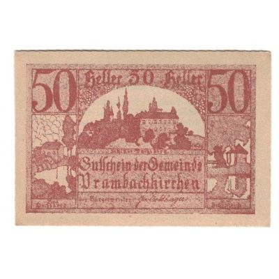 Billete, Austria, Prambachkirchen O.Ö. Gemeinde, 50 Heller, Texte, 1920
