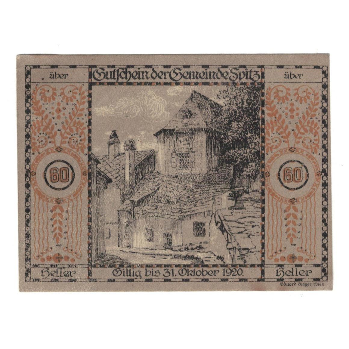 Billete, Austria, Wachauer Notgeld N.Ö. Gemeinden, 60 Heller, Texte, 1920