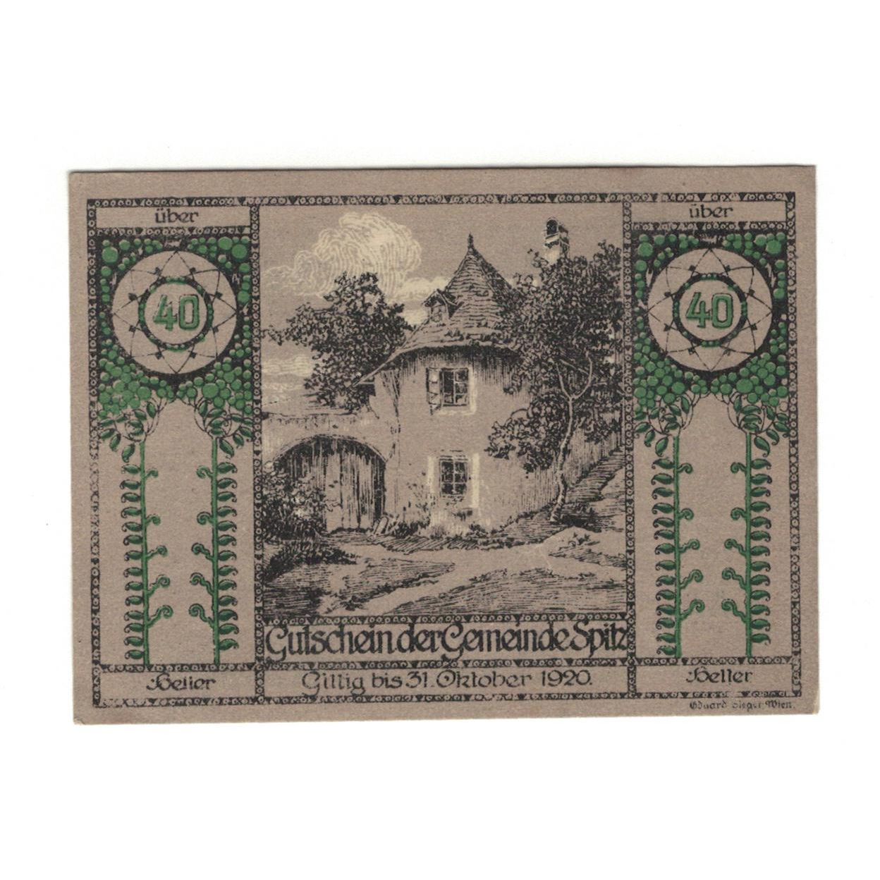 Billete, Austria, Wachauer Notgeld - Spitz - Kirche N.Ö. Gemeinde, 40 Heller
