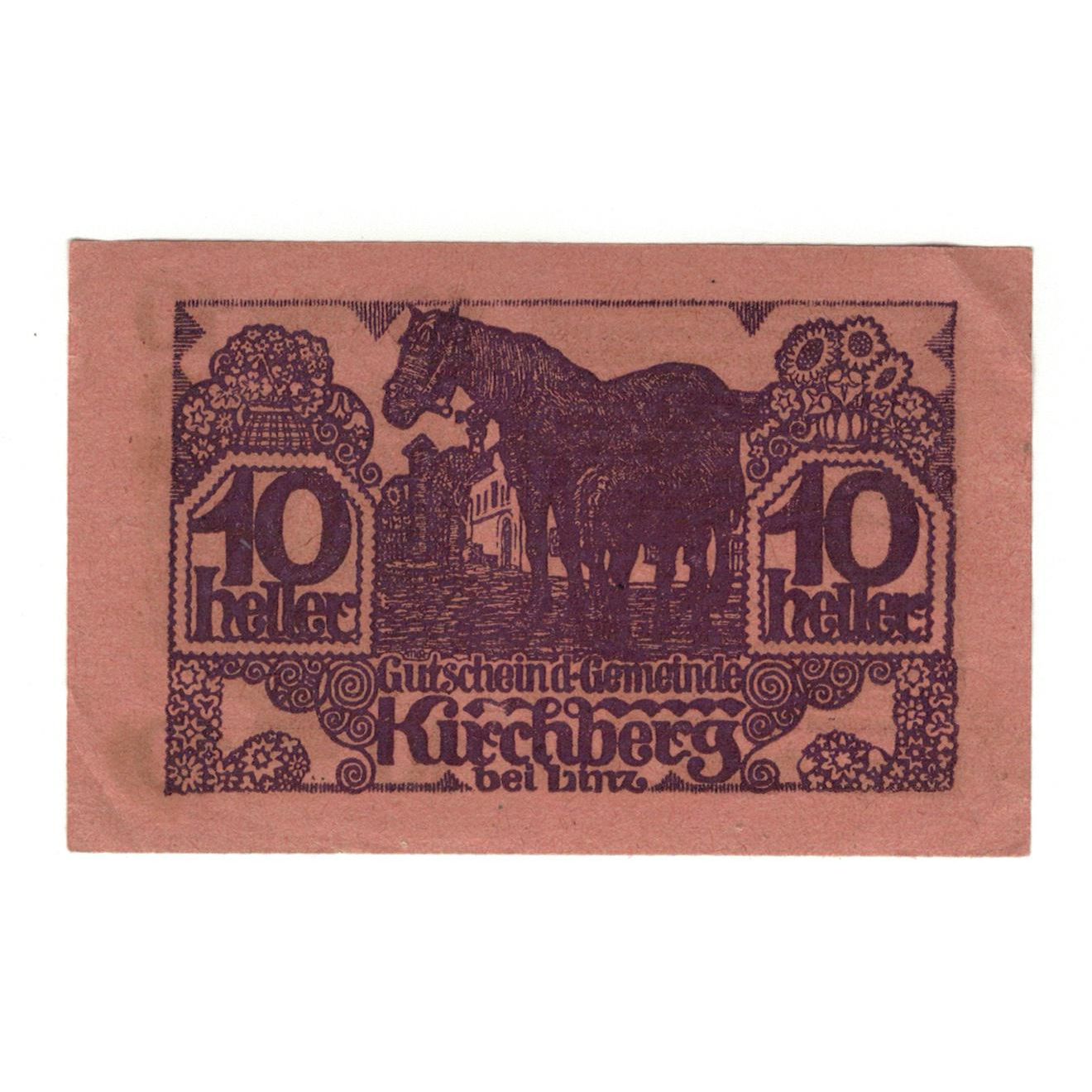 Billete, Austria, Kirchberg bei Linz O.Ö. Gemeinde, 10 Heller, Blason, 1920
