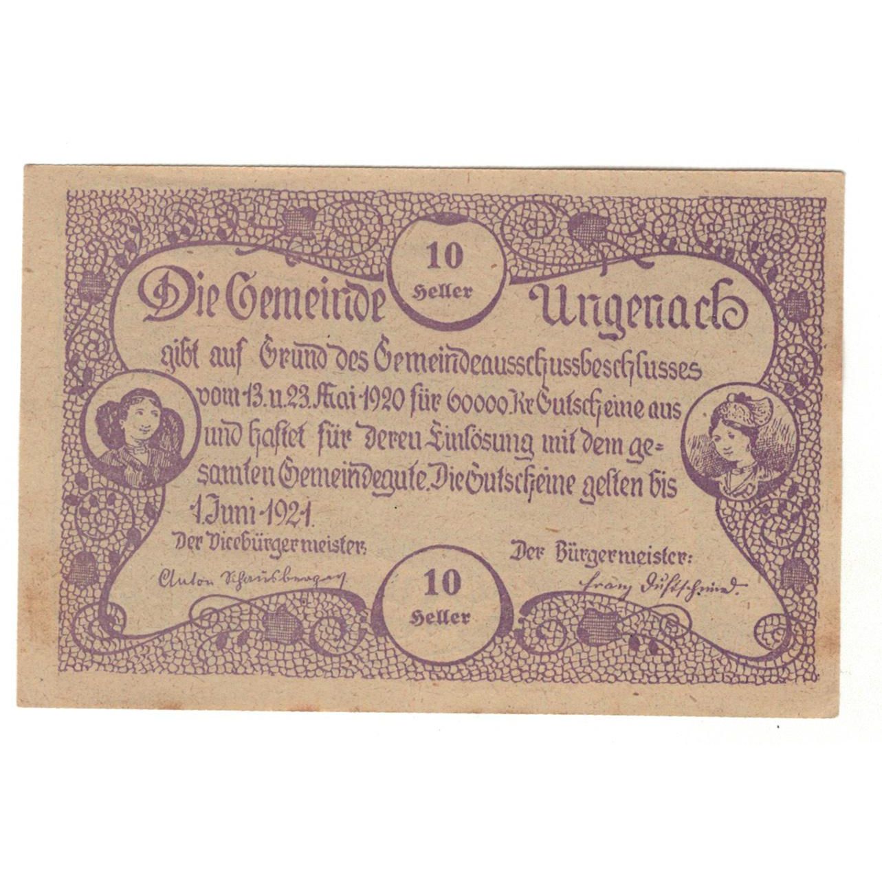 Billete, Austria, Ungenach O.Ö. Gemeinde, 10 Heller, paysage, 1920, 1920-06-01