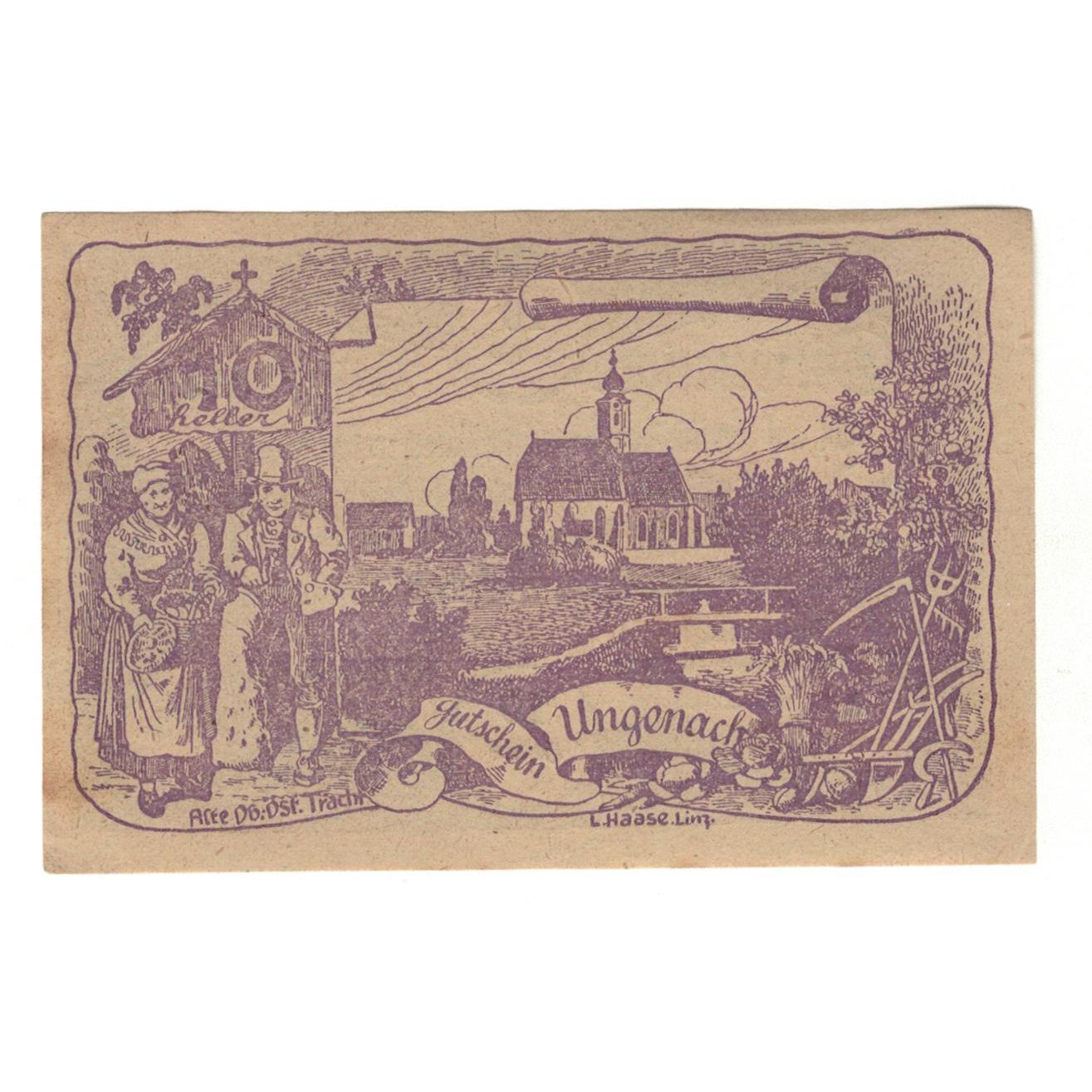 Billete, Austria, Ungenach O.Ö. Gemeinde, 10 Heller, paysage, 1920, 1920-06-01
