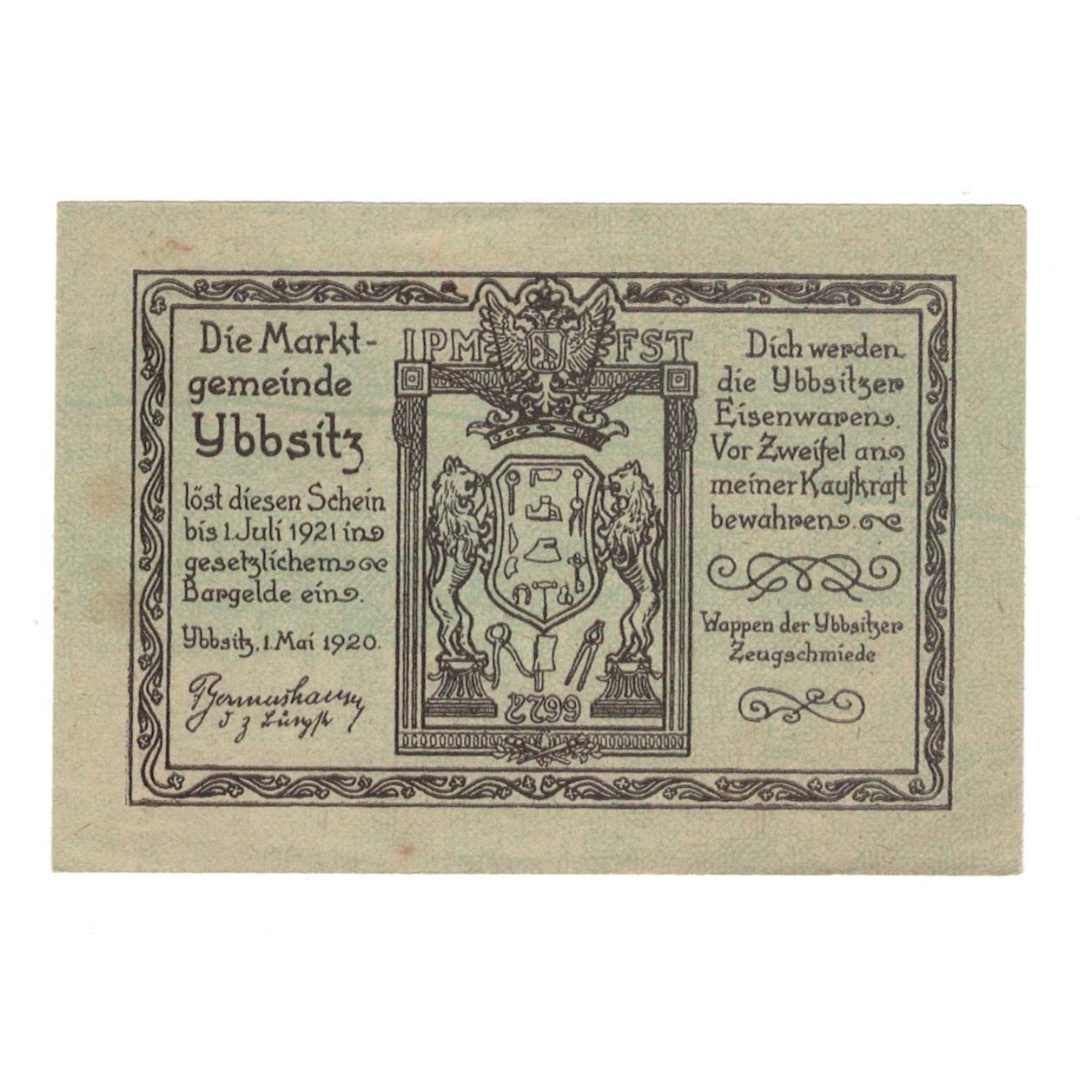 Billete, Austria, Ybbsitz N.Ö. Marktgemeinde, 10 Heller, paysage, 1920