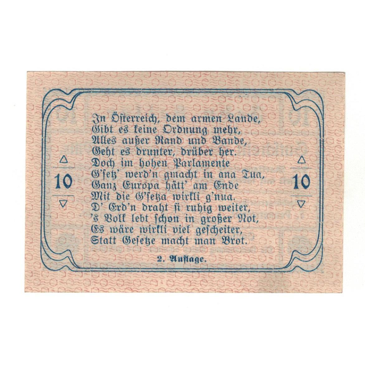 Billete, Austria, 10 Heller, Texte, 1920, 1920-12-31, EBC, Mehl:FS 1115II