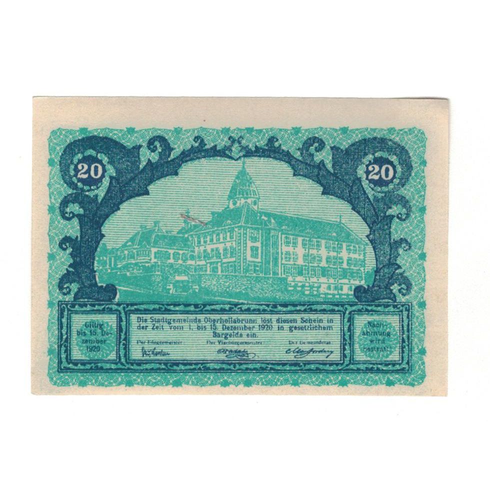 Billete, Austria, Oberhollabrunn N.Ö. Gemeinde, 20 Heller, Monument, 1920