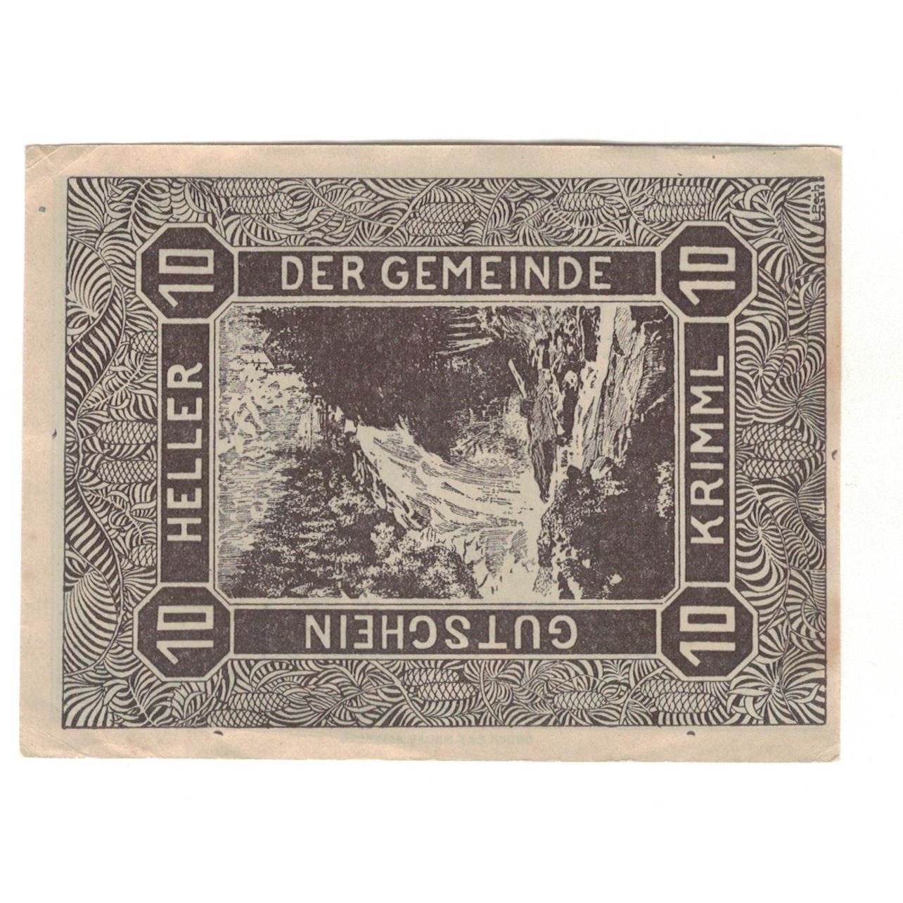 Billete, Austria, Krimml Sbg. Gemeinde, 10 Heller, paysage, 1920, 1920-12-31