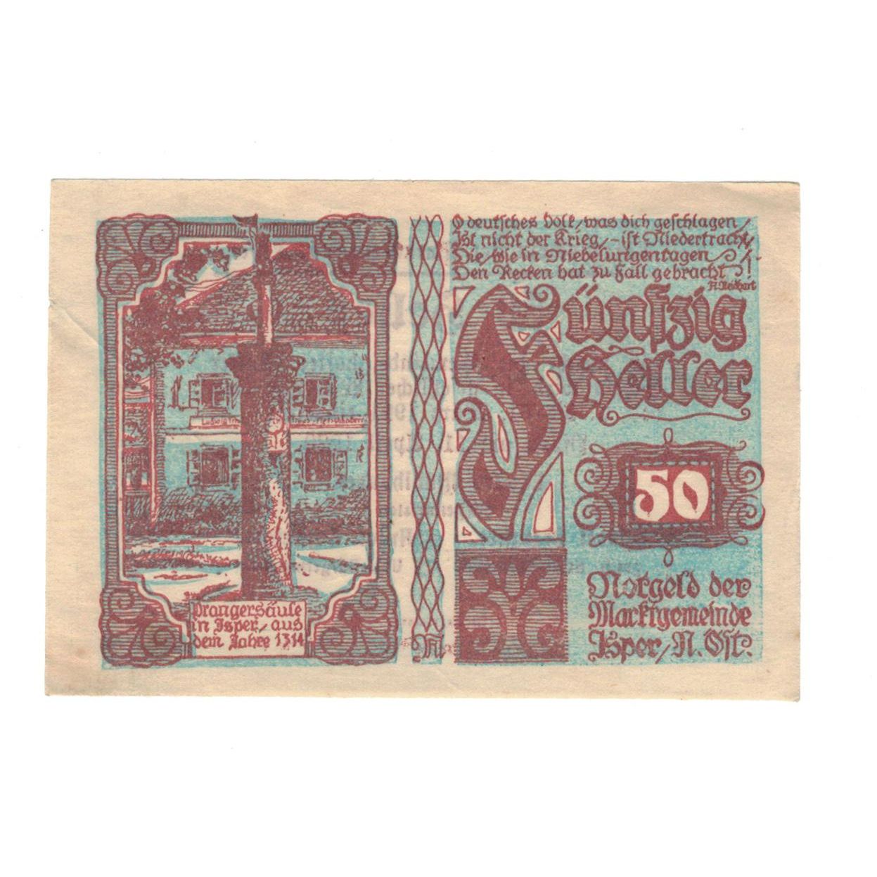 Billete, Austria, Ysper N.Ö. Marktgemeinde, 50 Heller, Texte, 1920, 1921-03-31