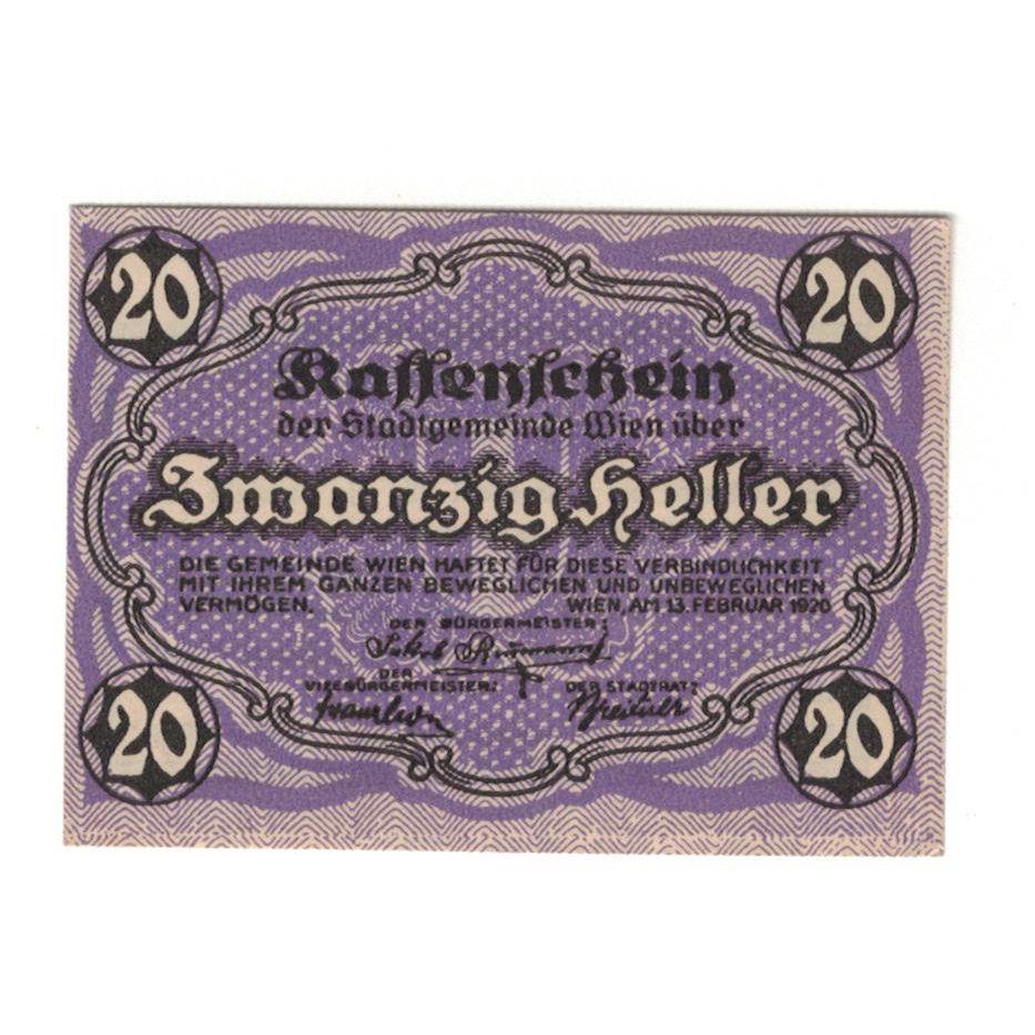 Billete, Austria, Wien, 20 Heller, Texte, 1920, 1920-12-31, EBC, Mehl:FS 1184