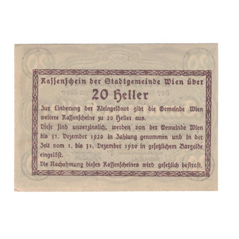 Billete, Austria, Wien, 20 Heller, Texte, 1920, 1920-12-31, EBC, Mehl:FS 1184