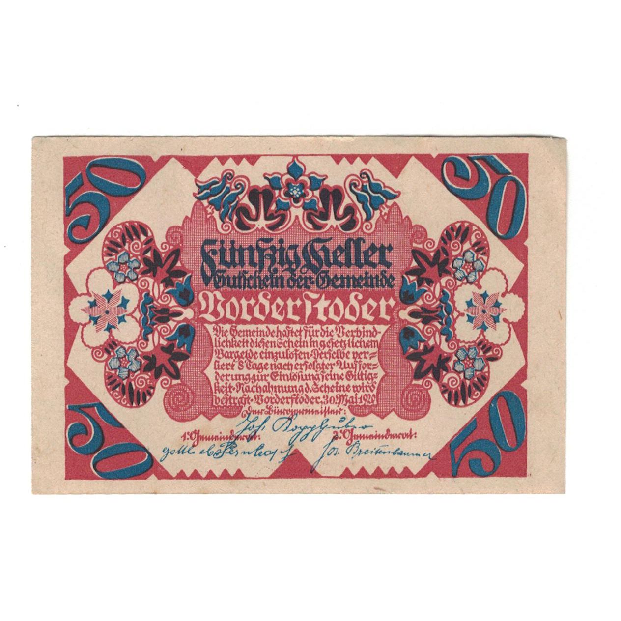 Billete, Austria, Vorderstoder O.Ö. Gemeinde, 50 Heller, paysage, 1920
