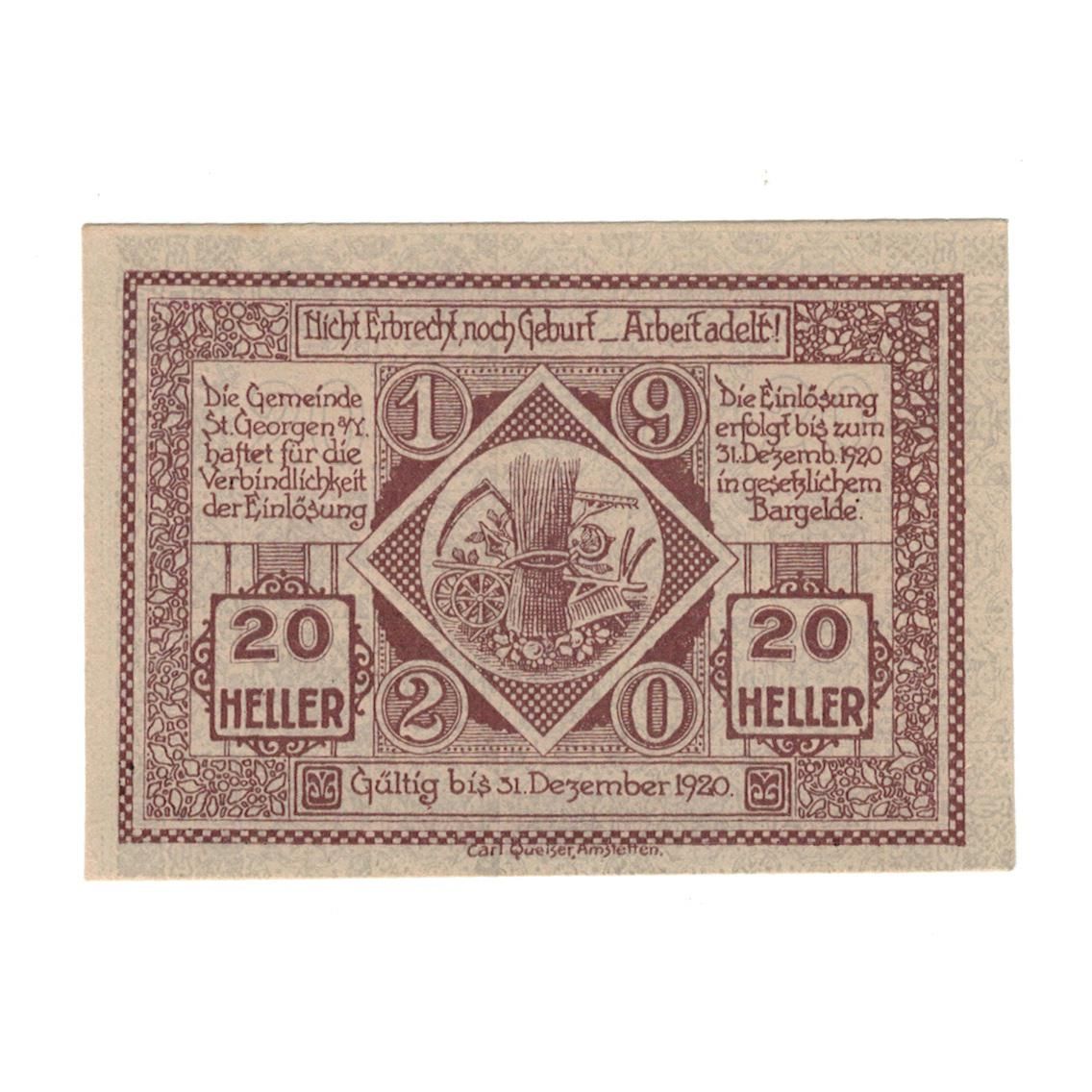 Billete, Austria, St. Georgen am Ybbsfeld N.Ö. Gemeinde, 20 Heller, Texte