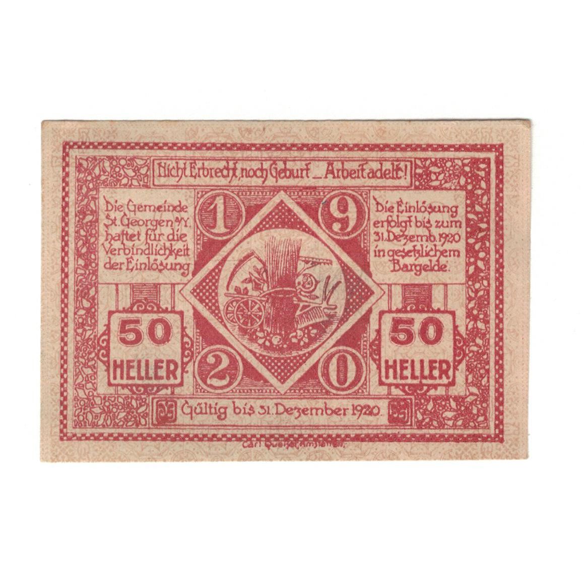 Billete, Austria, St. Georgen am Ybbsfeld N.Ö. Gemeinde, 50 Heller, Texte